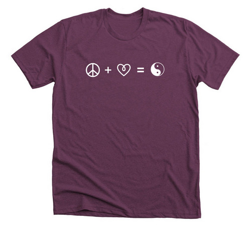 Peace + Love = Harmony, a Heather Maroon Premium Unisex Tee