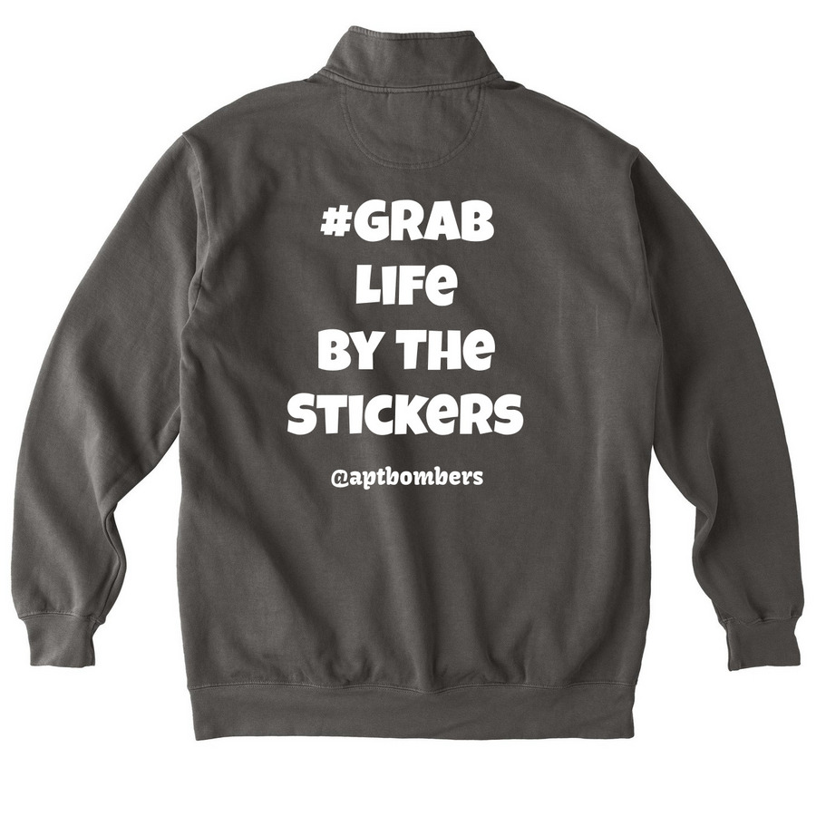 @GrabLifeByTheStickers, a Pepper Comfort Colors Quarter Zip Pullover (back-view)