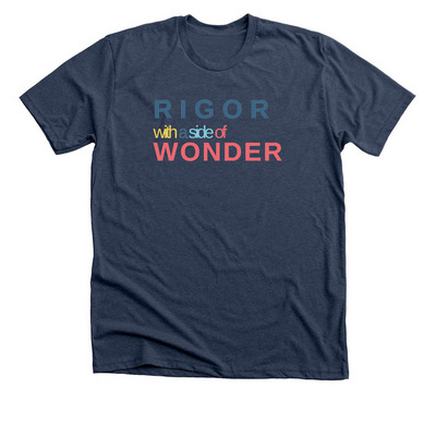 Rigor/Wonder, a Heather Navy Premium Unisex Tee