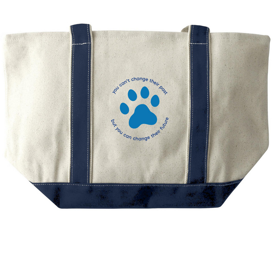 Change Their Future Tote, a Natural/Navy Large Two-Tone Canvas Tote Bag (back-view)