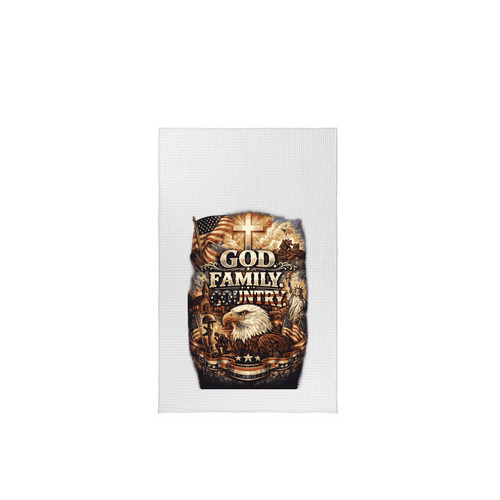 God. Family. Country. Tea Towel, a White Tea Towel