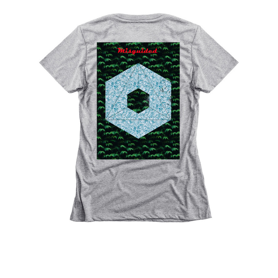 Misguided, a Dark Heather Grey Women's Slim Fit Tee (back-view)