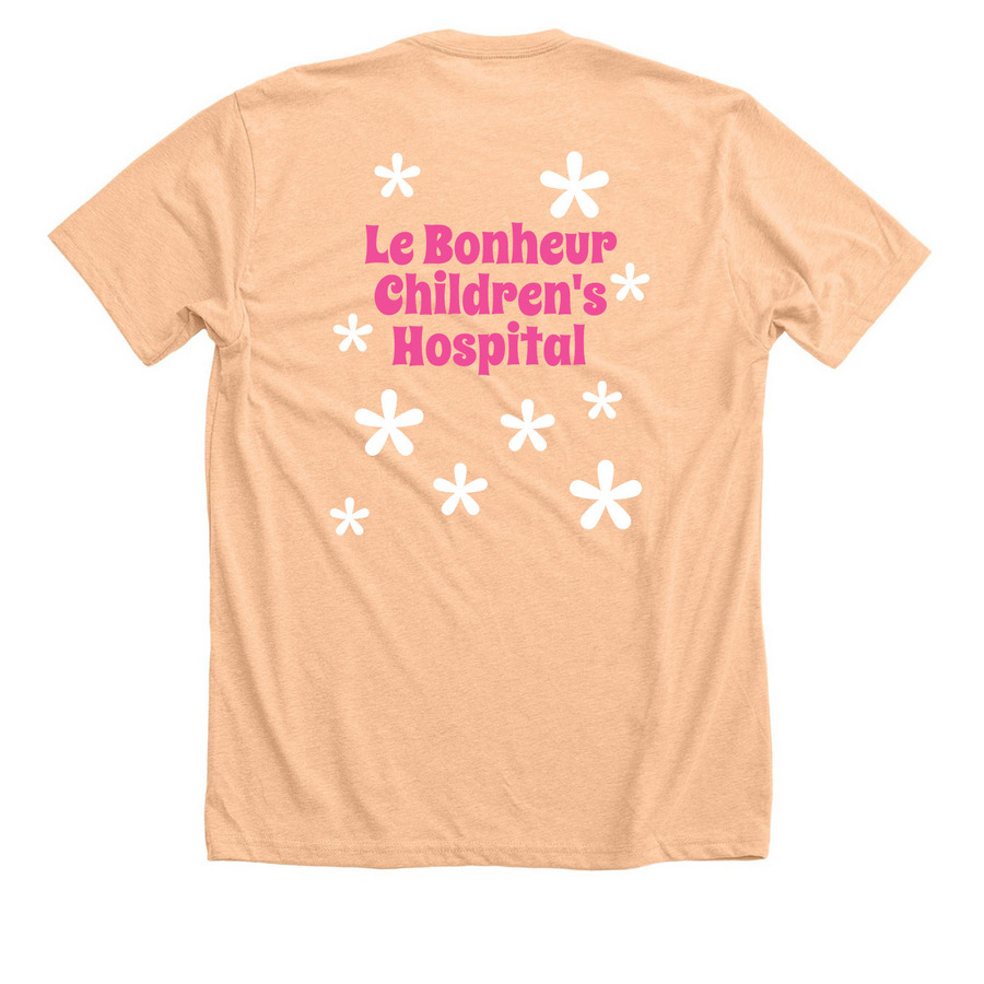 Le Bonheur Children's Hospital, a Heather Peach Premium Unisex Tee (back-view)