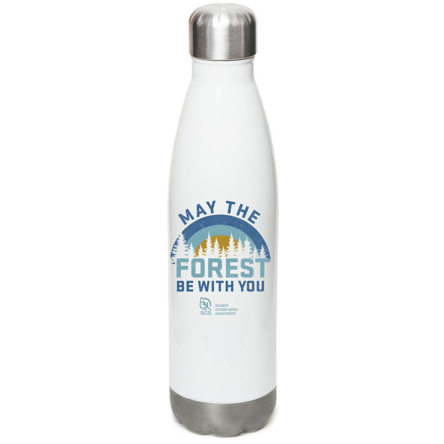 May The Forest Be With You Water Bottle, a White Stainless Steel Water Bottle