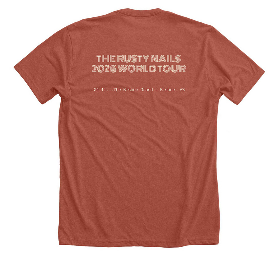 Rusty Nails Tour: Apparel, a Heather Clay Premium Unisex Tee (back-view)