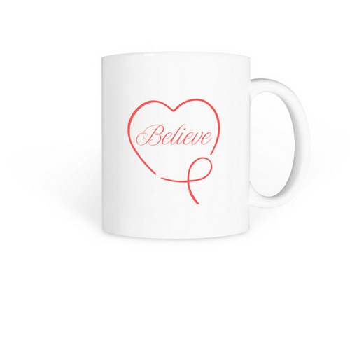 Orange Heart Believe Mug, a White Coffee Mug