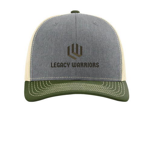 Hats, a Heather Grey/ Birch/ Army Olive Printed Snapback Trucker Cap