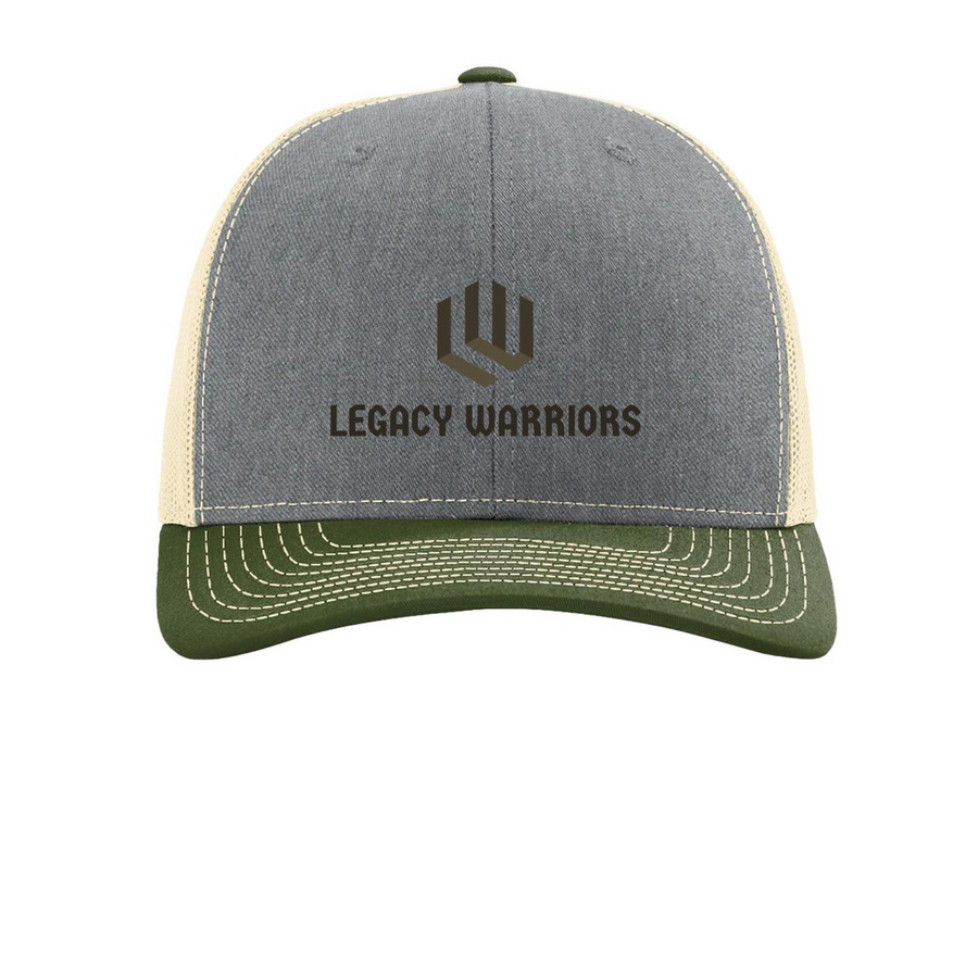 Hats, a Heather Grey/ Birch/ Army Olive Printed Snapback Trucker Cap