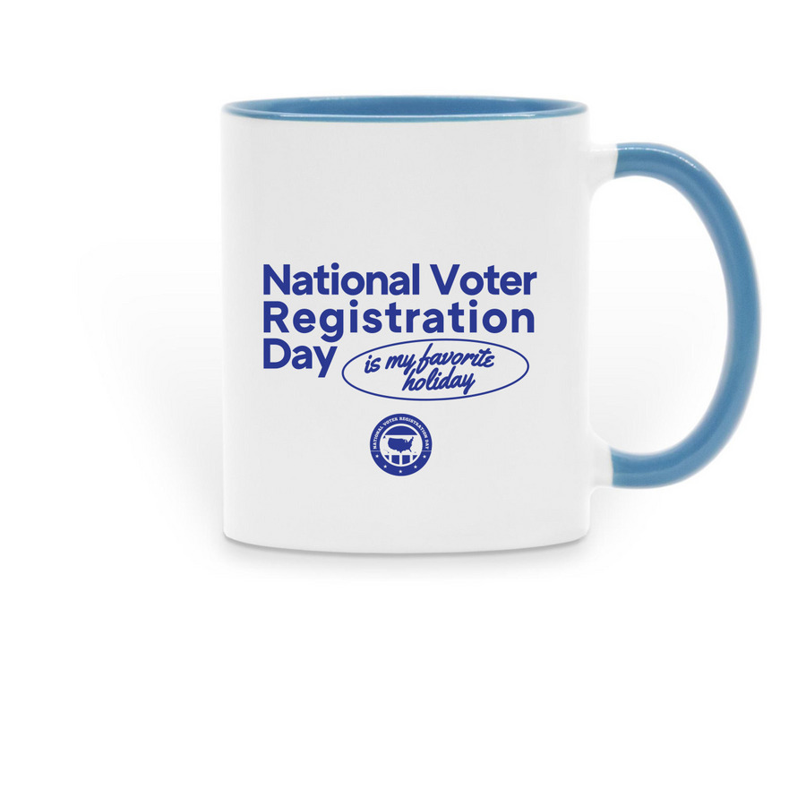 NVRD is My Favorite Holiday Mug, a Light Blue Two-Tone Ceramic Mug