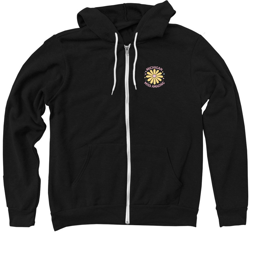 Michigan Miss Amazing Yellow Daisy, a Black Zip Up Hoodie