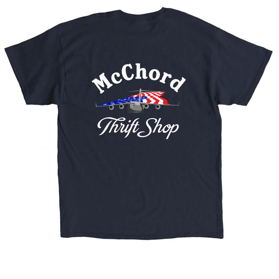 Short Sleeve Volunteer Shirt - White text, a Navy Classic Unisex Tee (back-view)