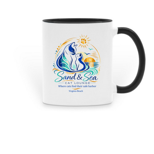 Tom & Hallie; Sand & Sea Cat Lounge Mug, a Black Two-Tone Ceramic Mug