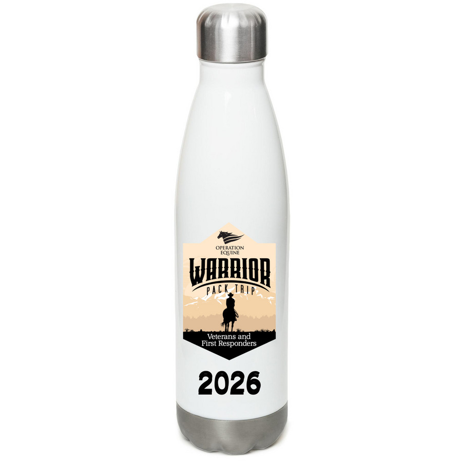 2026 WARRIOR PackTrip Water Bottle Fundraiser, a White Stainless Steel Water Bottle (back-view)