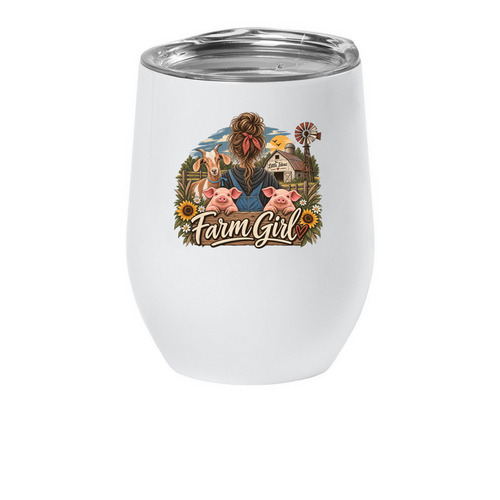 Farm Girl - Insulated Wine Tumbler, a White Insulated Wine Cup