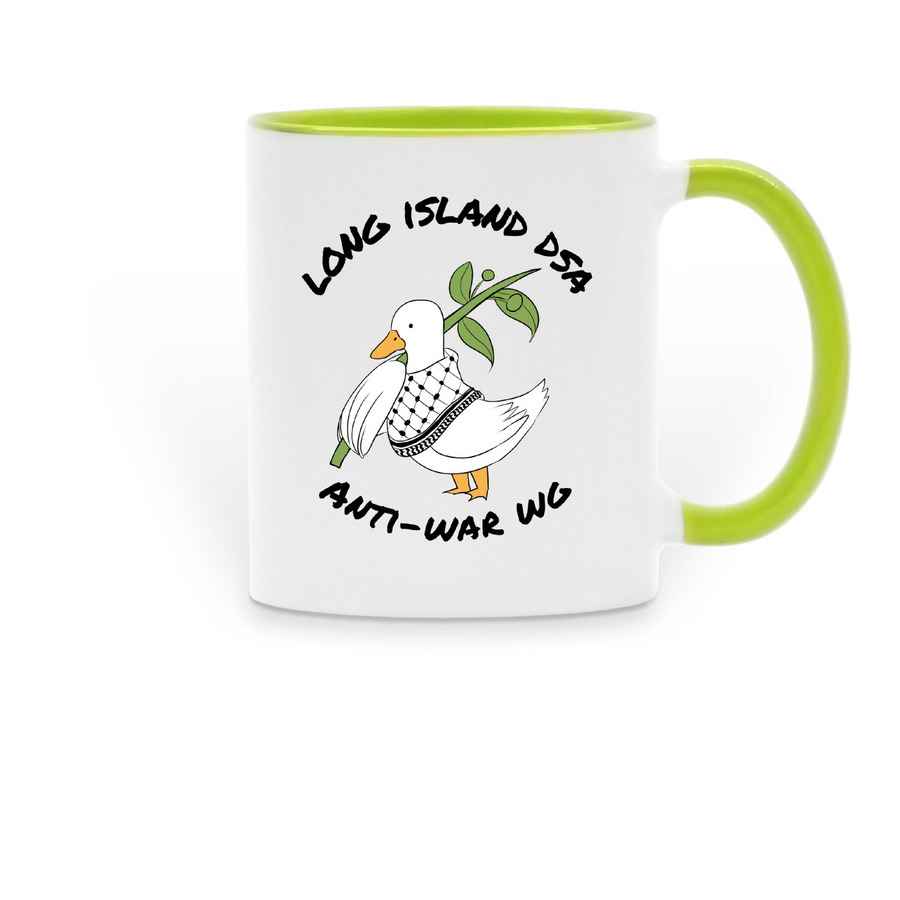 Anti-War Duck Mug, a Green Two-Tone Ceramic Mug