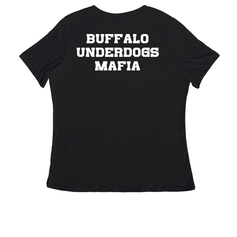 Buffalo Underdogs Mafia, a Black Women's Relaxed V-Neck Tee (back-view)