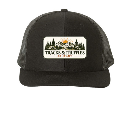 Tracks & Truffles Co. ? Trailborn Apparel, a Black Printed Snapback Trucker Cap