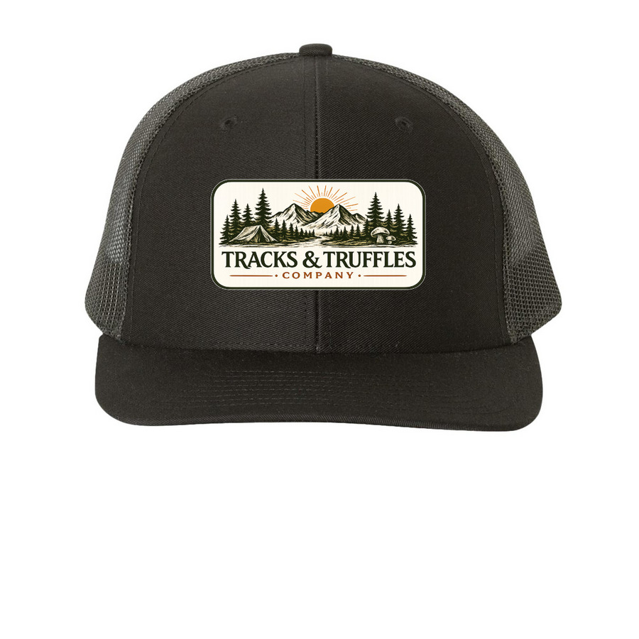 Tracks & Truffles Co. ? Trailborn Apparel, a Black Printed Snapback Trucker Cap
