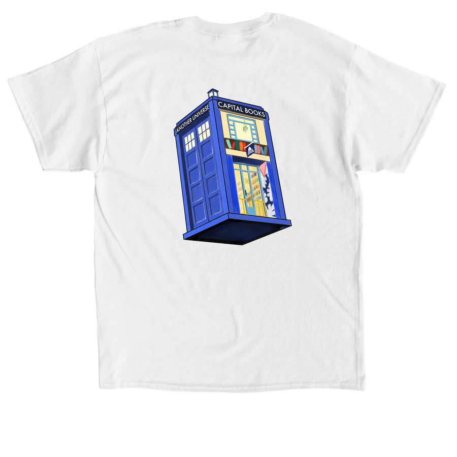 Tardis "It's bigger on the inside", a White Classic Unisex Tee (back-view)