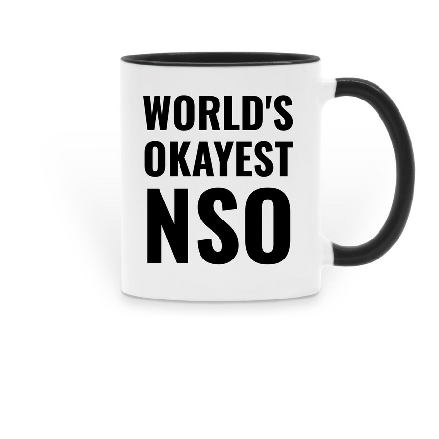 World's Okayest NSO Mug, a Black Two-Tone Ceramic Mug