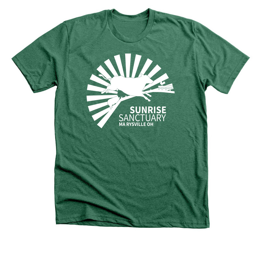 Classic Logo In White, a Heather Grass Green Premium Unisex Tee