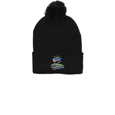 Miles for Migraine Pom-Pom Beanie&nbsp;, a Black Printed Pom-Pom Beanie