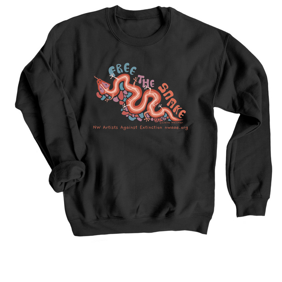 Free the Snake by Claire Waichler, a Black Crewneck Sweatshirt