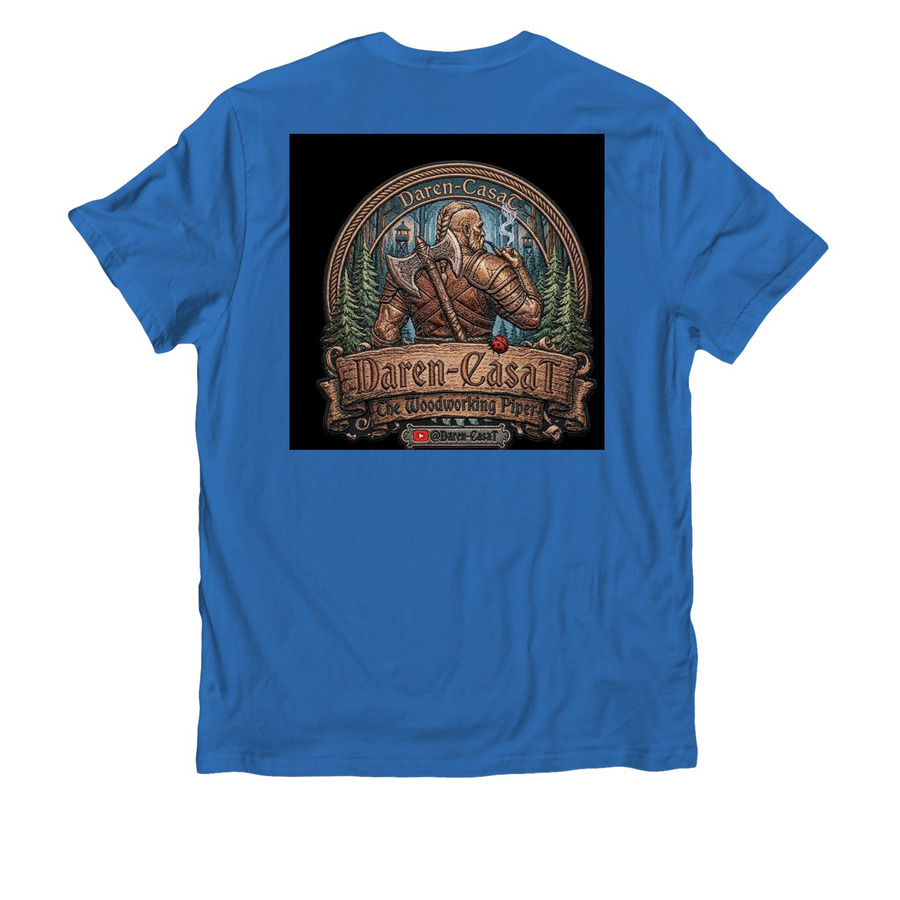 The Woodworking Piper, a Beacon Blue Allmade Organic Cotton Unisex Tee (back-view)