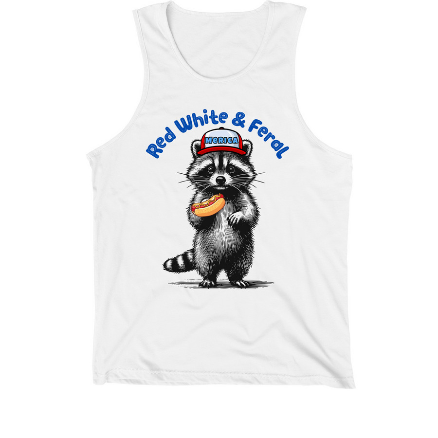 Red White & Feral, a White Premium Cotton Tank