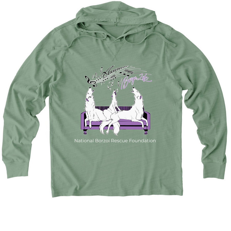Borzoi Life, a Lichen Green Allmade Organic Cotton Mineral Dye Hoodie Tee