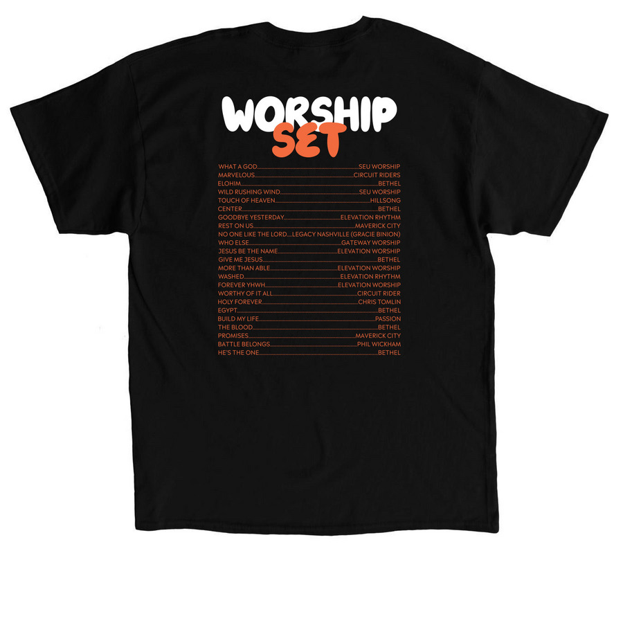 Worship Set List, a Black Classic Unisex Tee (back-view)