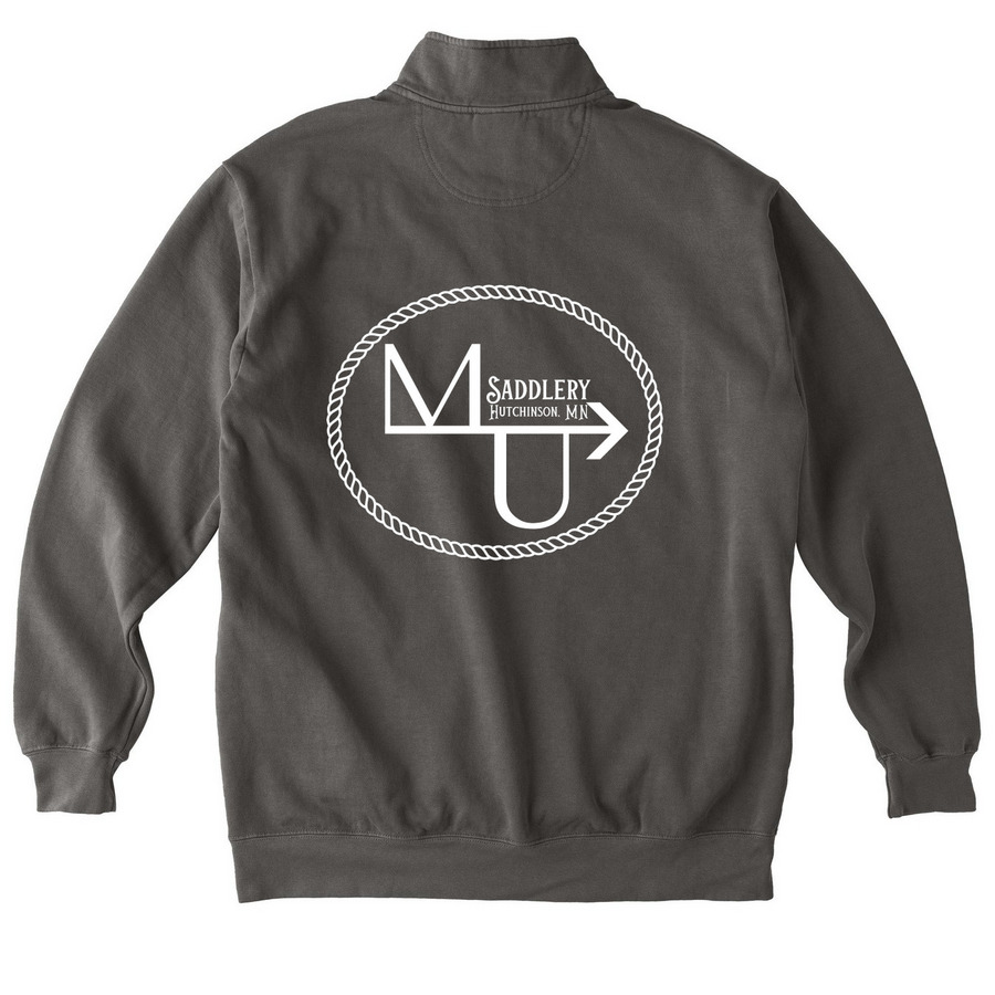 MU.Saddlery Apparel, a Pepper Comfort Colors Quarter Zip Pullover (back-view)