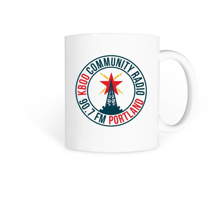 KBOO Mug: Round Logo, a White Coffee Mug