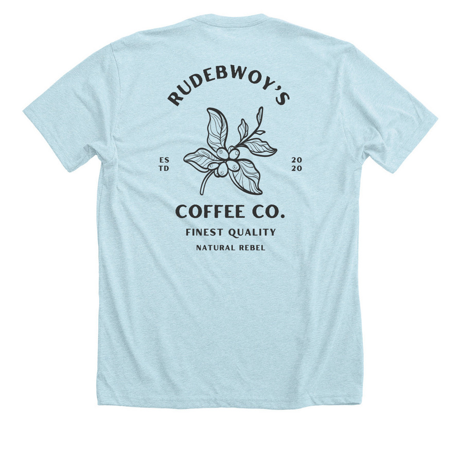Rudebwoy?s Tee, a Heather Ice Blue Premium Unisex Tee (back-view)