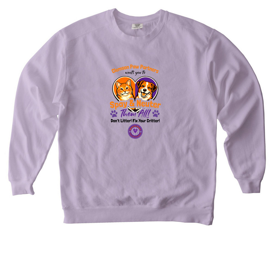 Clemson Paw Partners, a Orchid Comfort Colors Crewneck Sweatshirt