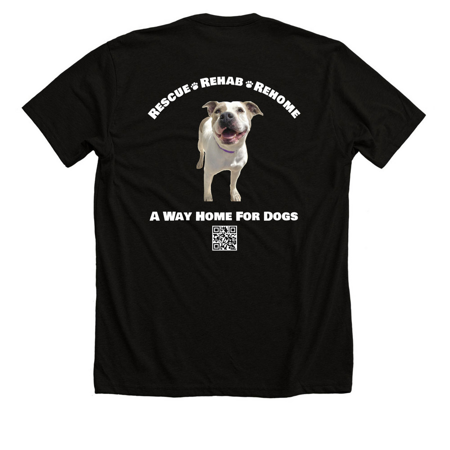 Rescue, Rehab, Rehome, a Solid Black Blend Premium Unisex Tee (back-view)
