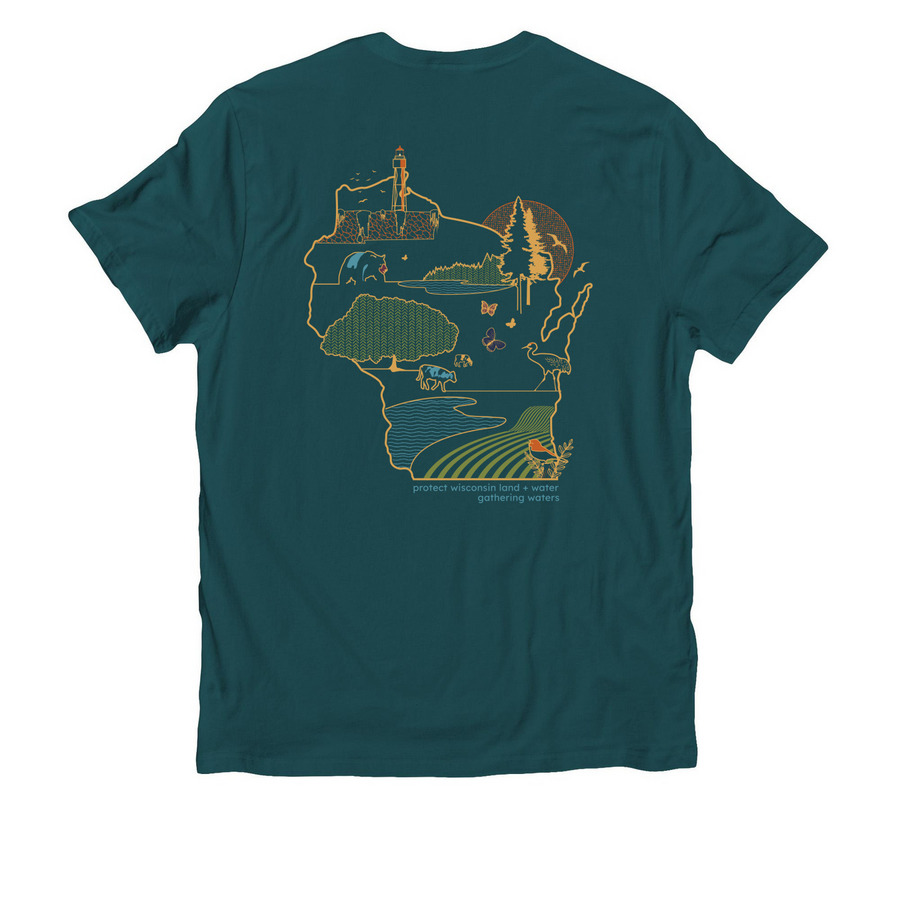 Classic Logo + Map of WI - Shirts and Hoodies, a Deep Sea Green Allmade Organic Cotton Unisex Tee (back-view)