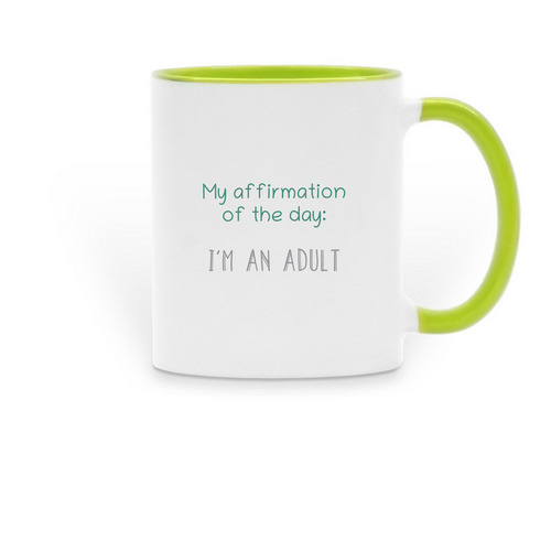 "I'm An Adult" Mug, a Green Two-Tone Ceramic Mug