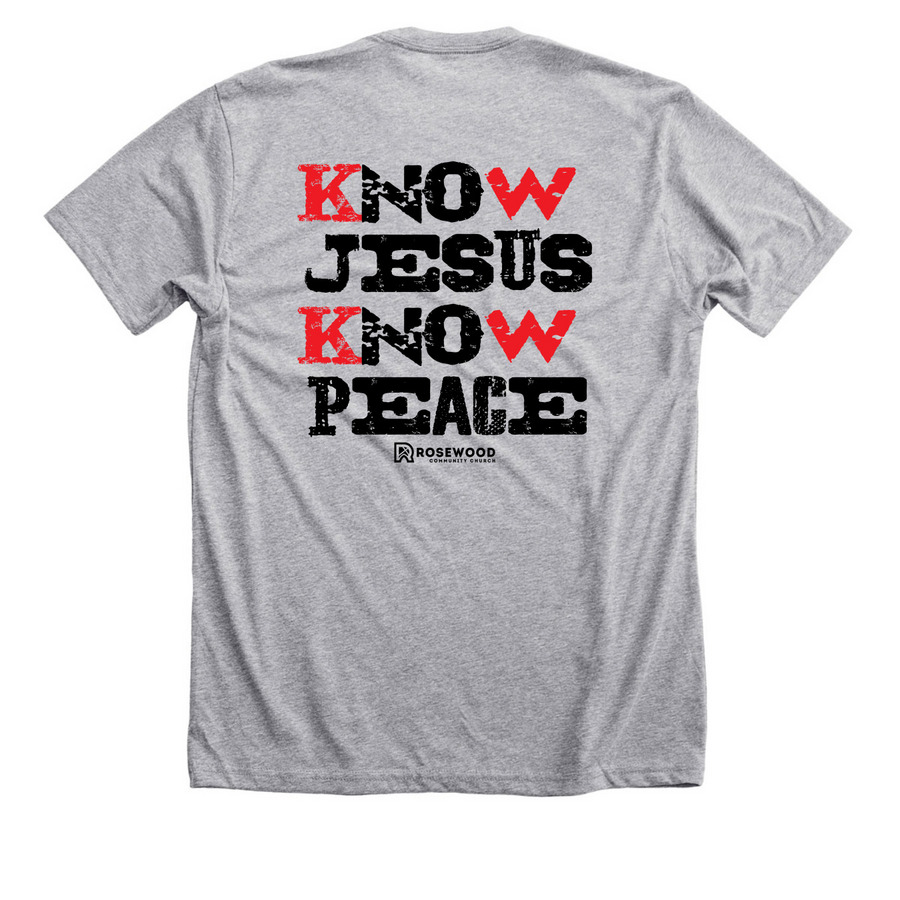 Know Jesus, a Athletic Heather Premium Unisex Tee (back-view)