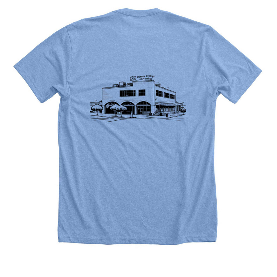 DCN Blueprint, a Heather Carolina Blue Premium Unisex Tee (back-view)