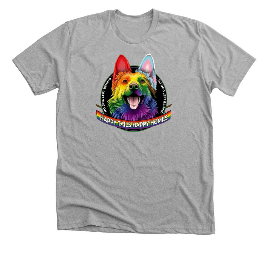 Celebrate Pride with Happy Tails Happy Homes, a Athletic Heather Premium Unisex Tee