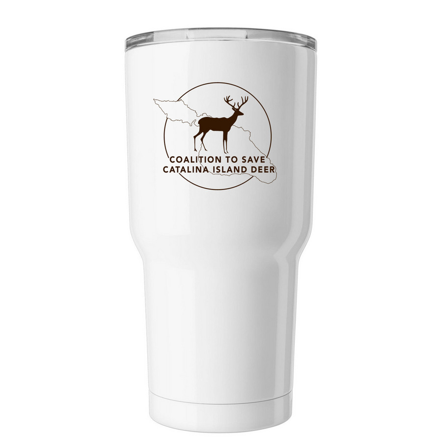Coalition to Save Catalina Island Deer, a White Insulated Tumbler (back-view)
