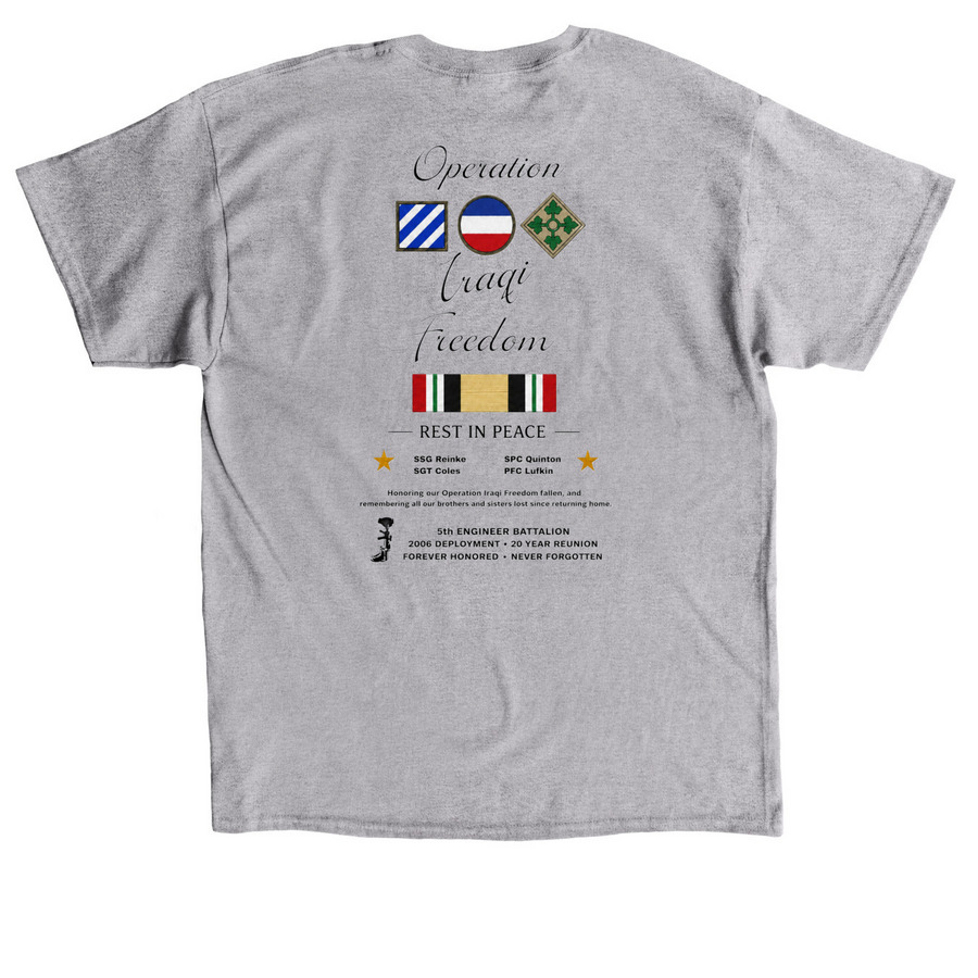 Veteran 5th EN BN | OIF | 20-Year Reunion, a Sport Grey Classic Unisex Tee (back-view)