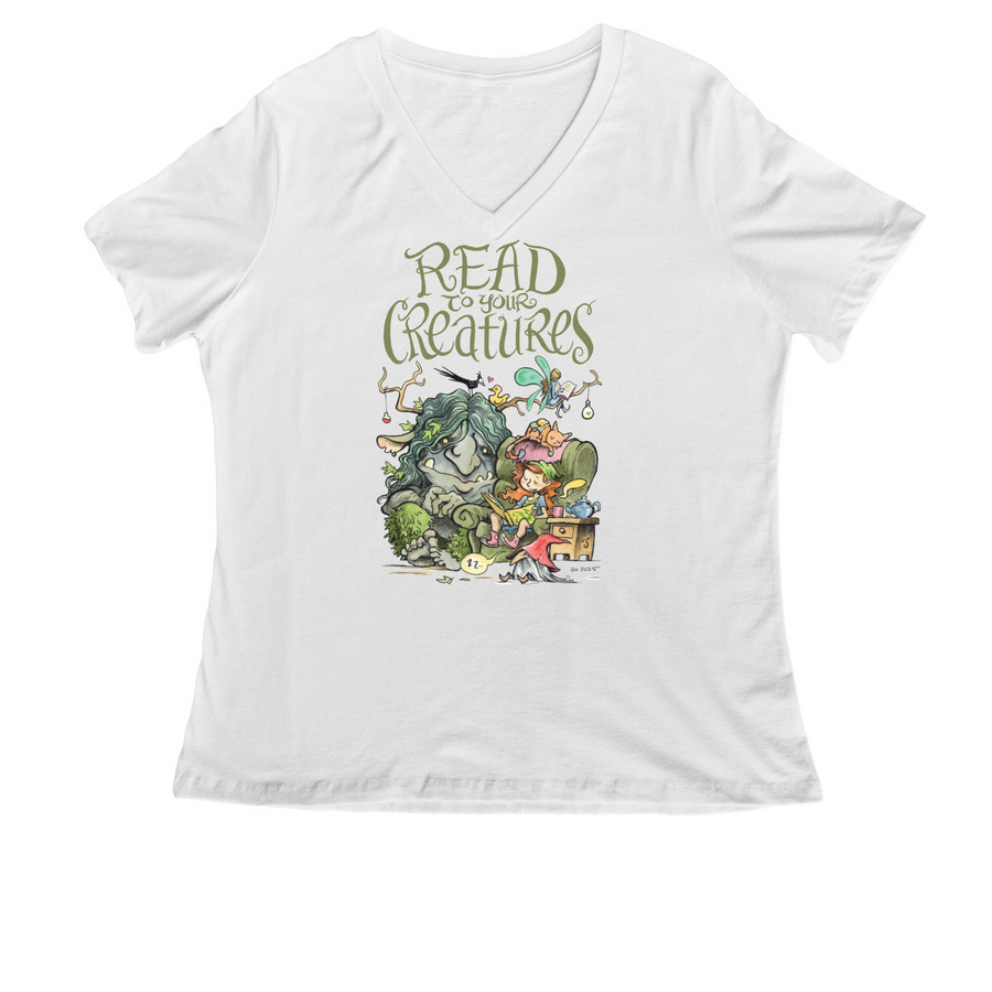 Read to Your Creatures, a White Women's Relaxed V-Neck Tee