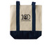 '100 Years' Centennial Tote Bag, a Natural/Navy Two-Tone Grocery Tote Bag (back-view)