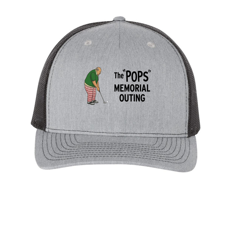 Trucker Hat - Black Logo, a Heather Grey/ Black Printed Five-Panel Trucker Cap