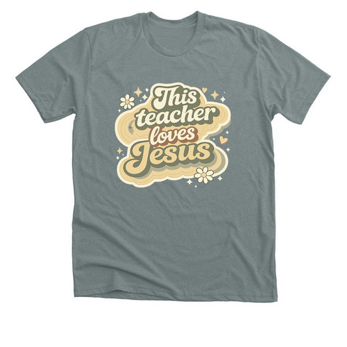 This teacher loves JESUS., a Heather Blue Storm Premium Unisex Tee