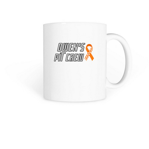 Owen's Pit Crew - Ribbon Mug, a White Coffee Mug