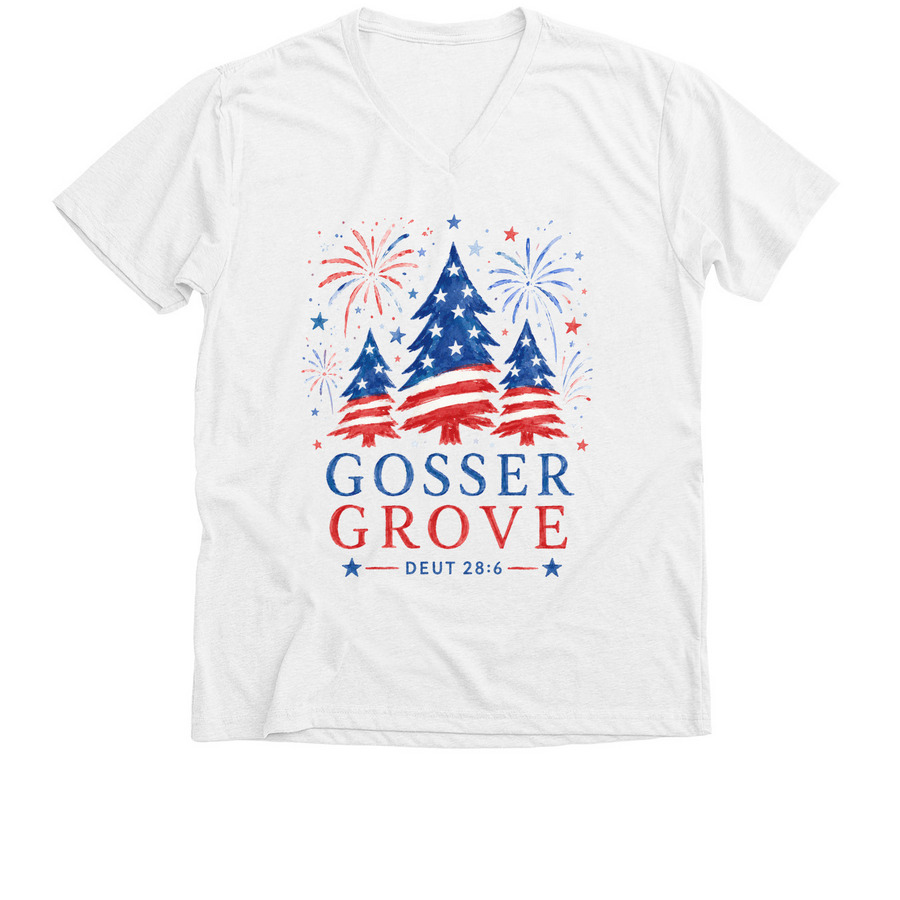 Gosser Grove Fourth Celebration, a Solid White Blend Premium V-Neck Tee