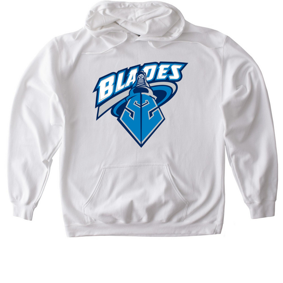 Blades Adult Hoodie, a White Gildan Softstyle Pullover Hoodie